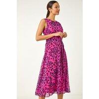 Roman Women's Animal Print Pleated Chiffon Dress in Pink | Size: 18