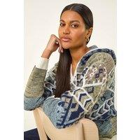 Roman Women's Jacquard Hooded Knit Jumper in Grey | Size: 14