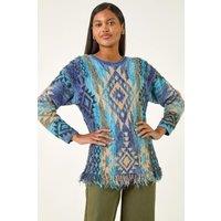 Roman Women's Jacquard Tassel Trim Knit Jumper in Blue | Size: 16