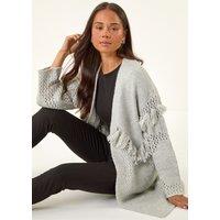 Roman Women's Petite Tassel Knit Cardigan in Grey | Size: 14