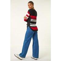 Roman Women's Stripe Zip Front Ribbed Knit Jumper in Black | Size: 12