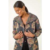 Roman Women's Floral Jacquard Knit Cardigan in Dark Grey | Size: 14