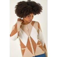 Roman Women's Geometric Buttoned Knit Cardigan in Beige | Size: 16