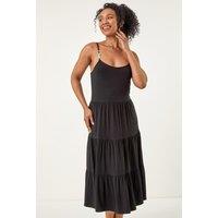 Roman Women's Petite Bead Trim Strappy Tiered Dress in Black | Size: 14