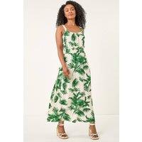 Roman Women's Petite Tropical Strappy Midi Dress in Green | Size: 18