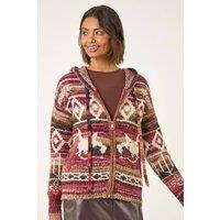 Roman Women's Jacquard Zip Hooded Cardigan in Burgundy | Size: 16