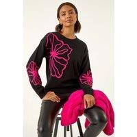 Roman Women's Cornelli Floral Knit Jumper in Black | Size: S/M