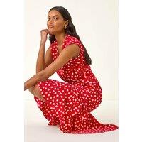 Roman Women's Floral Frill Buttoned Dress in Red | Size: 18