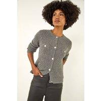 Roman Women's Fluffy Sparkly Button Cardigan in Grey | Size: 20