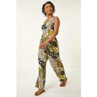 Roman Women's Petite Leaf Print Wrap Jumpsuit in Lime | Size: 18