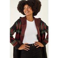 Roman Women's Nordic Pattern Hooded Knit Cardigan in Black | Size: 20