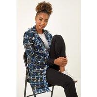 Roman Women's Check Fringe Knit Cardigan in Navy | Size: 12