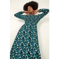 Roman Women's Floral Print Shirred Stretch Midi Dress | Size: 12