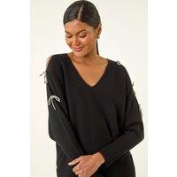 Roman Women's Bow Sleeve V-Neck Knit Jumper in Black