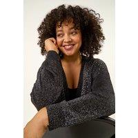 Roman Women's Curve Hotfix Longline Knit Cardigan in Black | Size: 18