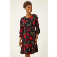 Roman Women's Floral Print Stretch Dress in Red | Size: 20
