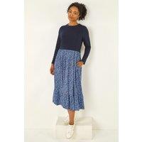 Roman Women's Petite Contrast Tiered Midi Dress in Navy | Size: 14