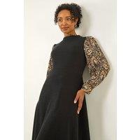 Roman Women's Petite Contrast Frill Stretch Dress in Black | Size: 14