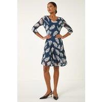 Roman Women's Leaf Print Lace Stretch Dress in Teal | Size: 16