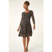 Roman Women's Geo Print Lace Stretch Dress in Black | Size: 16