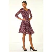 Roman Women's Geo Print Lace Stretch Dress in Wine | Size: 12