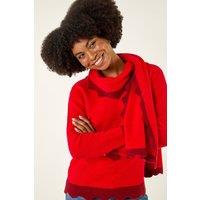 Roman Women's Scalloped Scarf Knit Jumper in Red | Size: 16