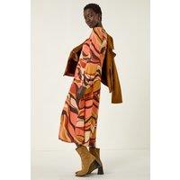 Roman Women's Abstract Print Midi Dress in Orange | Size: 14