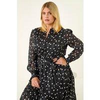 Roman Women's Curve Polka Dot Midi Dress in Black | Size: 16