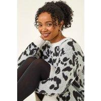 Roman Women's Petite Animal Print Knitted Dress in Grey | Size: 16