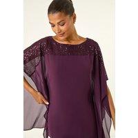 Roman Women's Sequin Yoke Contrast Chiffon Top in Plum | Size: 10