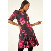 Roman Women's Petite Floral Print Mesh Stretch Dress in Black | Size: 16