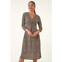 Roman Women's Petite Abstract Twist Front Dress in Dark Brown | Size: 14