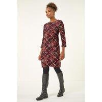 Roman Women's Floral Plaid Panel Shift Dress in Wine | Size: 10
