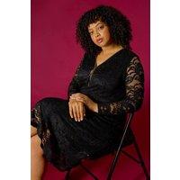 Roman Women's Curve Zip Front Lace Dress in Black | Size: 22-24