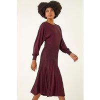 Roman Women's Shimmer Pleated Knit Midi Dress in Wine | Size: 18