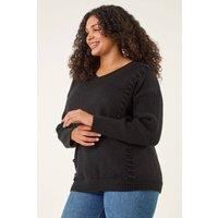 Roman Women's Curve Stitch V-Neck Knit Jumper in Black | Size: 18