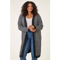 Roman Women's Curve Chevron Fluffy Knit Cardigan in Black | Size: 22-24
