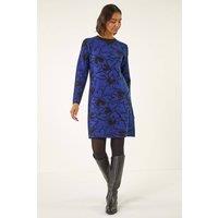 Roman Women's Jacquard Heart Knit Dress in Royal | Size: 18