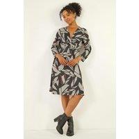 Roman Women's Petite Floral Print Twist Front Dress in Black | Size: 18