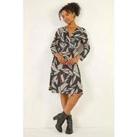 Roman Women's Petite Floral Print Twist Front Dress in Black | Size: 14