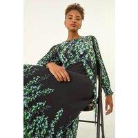 Roman Women's Floral Border Belted Midi Dress in Blue | Size: 20