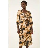 Roman Women's Abstract Twist Front Midi Dress in Tan | Size: 10