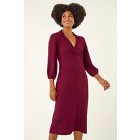 Roman Women's Textured Collared Twist Front Dress in Wine | Size: 16