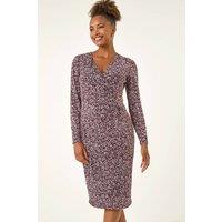 Roman Women's Leaf Print Chain Detail Midi Dress in Burgundy | Size: 20