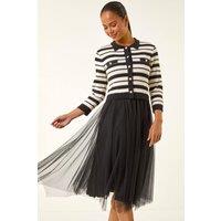 Roman Women's Petite Stripe Knit Midi Dress in Black | Size: 18