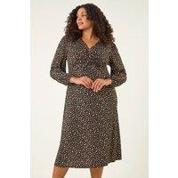 Roman Women's Curve Spot Twist Stretch Dress in Black | Size: 22-24