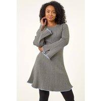 Roman Women's Petite Contrast Trim Knit Dress in Grey | Size: 12