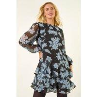 Roman Women's Petite Floral Print Frill Swing Dress in Black | Size: 18