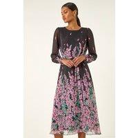 Roman Women's Floral Border Print Belted Midi Dress in Pink | Size: 18