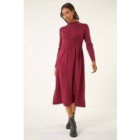 Roman Women's Ribbed Knit High Neck Midi Dress in Burgundy | Size: 18